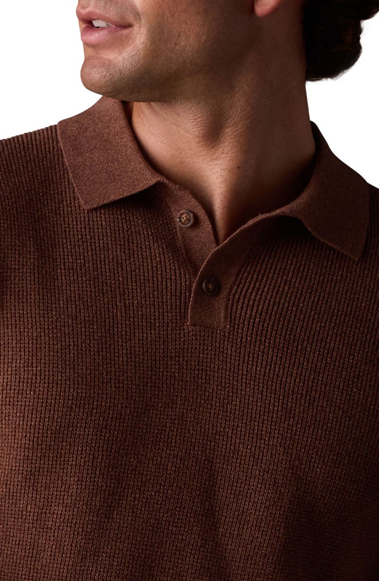 The Normal Brand Robles Long Sleeve Waffle Cotton Polo Sweater, Alternate, color, Heather Brown