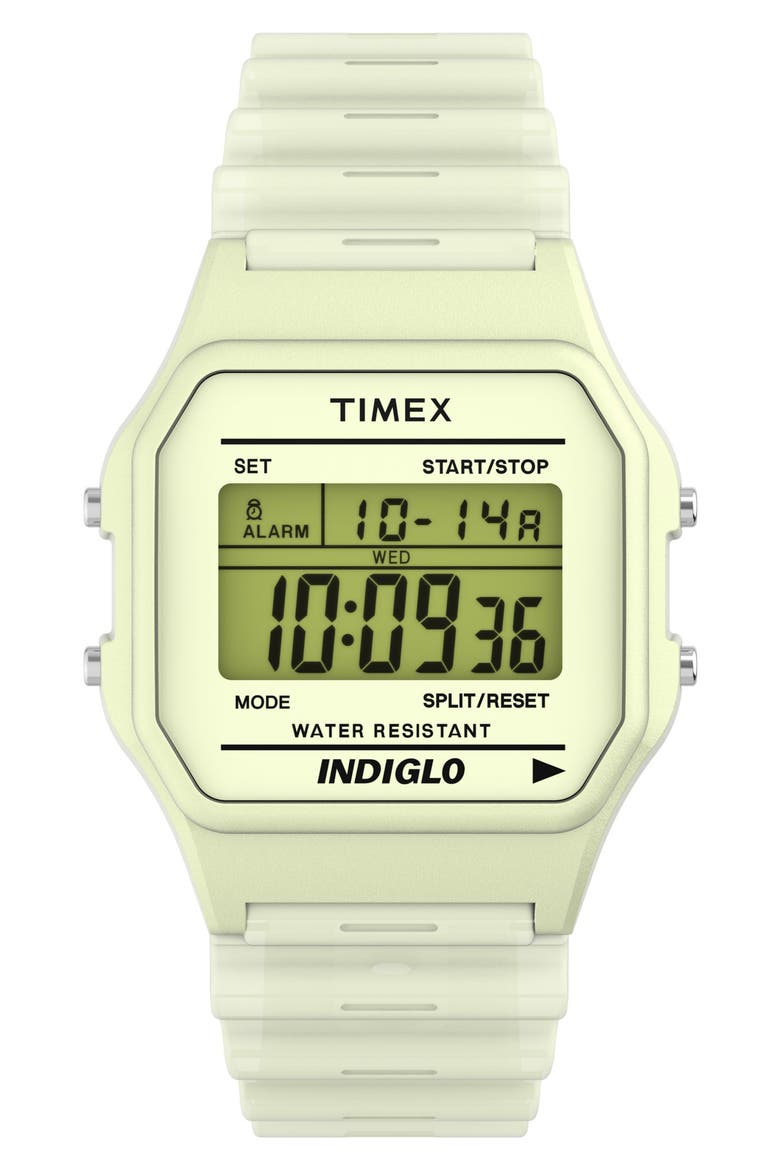T80 Digital Glow in the Dark Resin Strap Watch, 34mm, Main, color, OFF WHITE