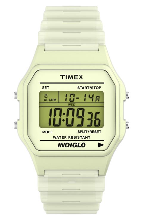 T80 Digital Glow in the Dark Resin Strap Watch, 34mm