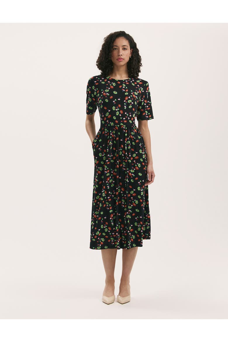 Kathryn Floral Jersey Midi T-Shirt Dress, Main, color, Black Flower