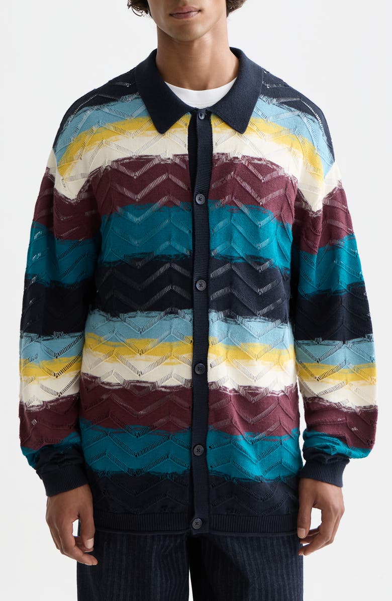 Scotch & Soda Stripe Open Knit Cardigan, Main, color, El Cosmico Stripe