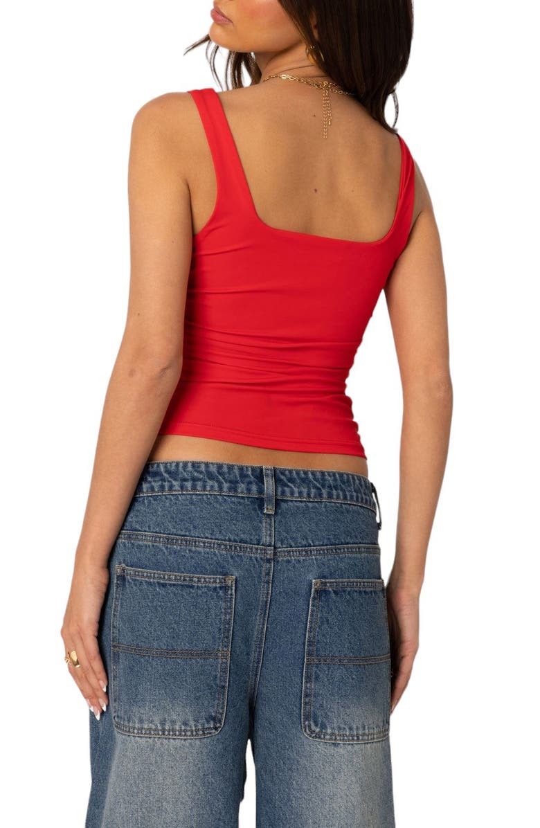 EDIKTED Rio Ruched Square Neck Tank Top, Alternate, color, Red