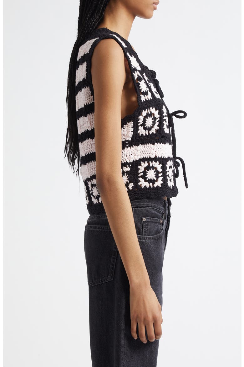 Organic Cotton Crochet Vest, Alternate, color, PRIMROSE PINK/ BLACK