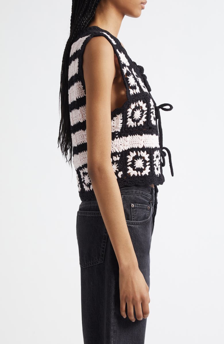 Ganni Organic Cotton Crochet Vest, Alternate, color, Primrose Pink/ Black