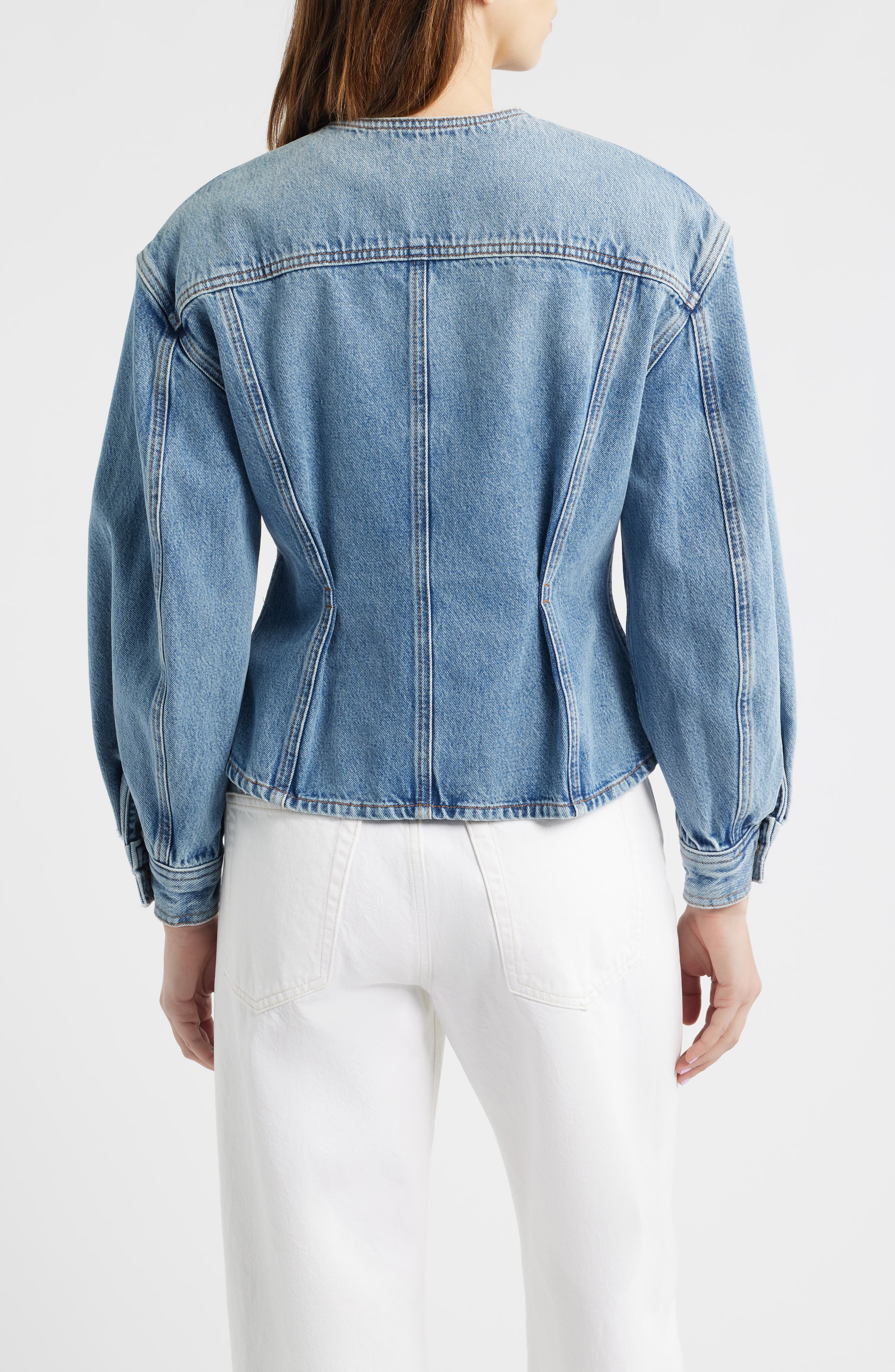 The Nipped Collarless Denim Jacket - image 2