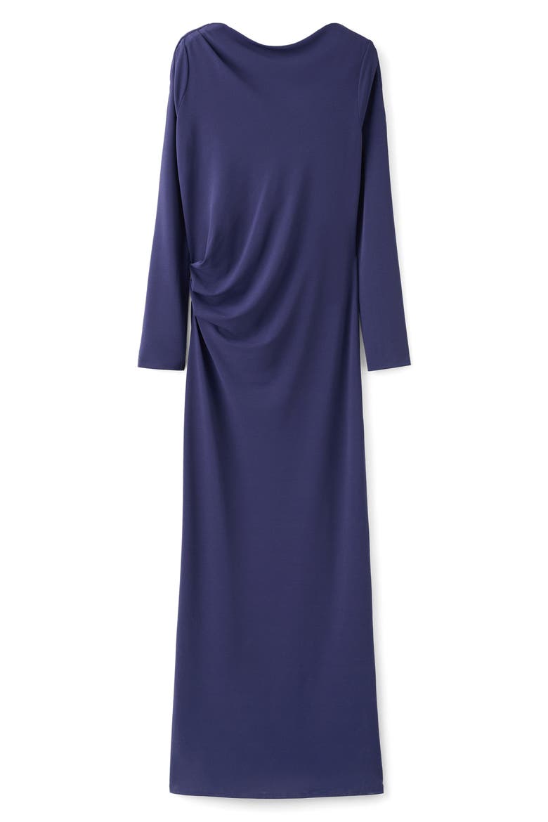 x Kaia Gerber Long Sleeve Drape Asymmetric Gown, Main, color, BLUE