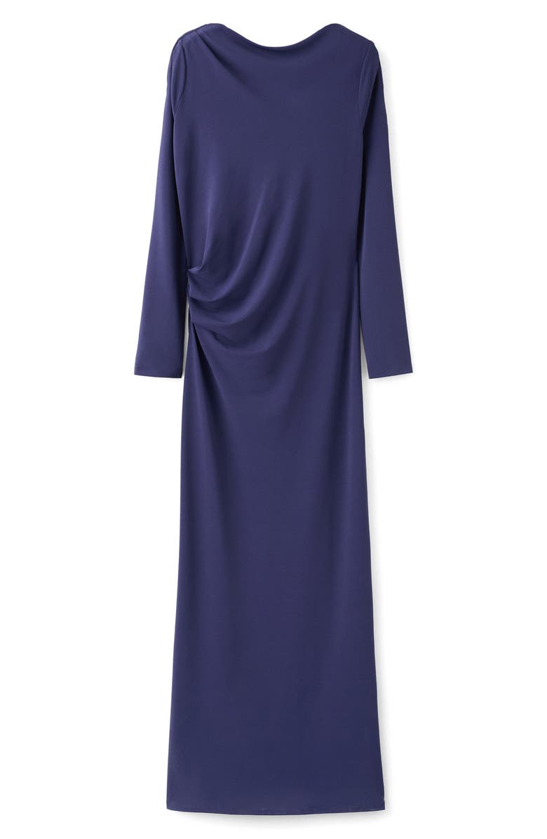 MANGO x Kaia Gerber Long Sleeve Drape Asymmetric Gown, Main, color, Blue