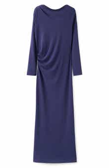 MANGO x Kaia Gerber Long Sleeve Drape Asymmetric Gown