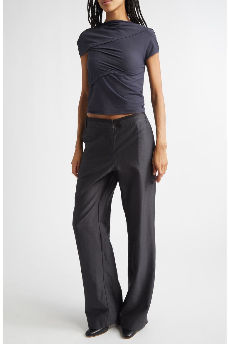Vira Wool & Silk Flare Leg Pants, Alternate, color, BLACK