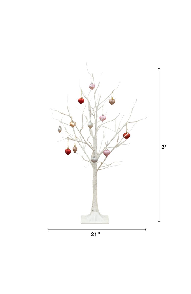 NEARLY NATURAL 3-ft Pre-Lit Artificial Valentine's Day Twig Tree with 12 Warm White LED Lights and Heart Ornaments, Alternate, color, White