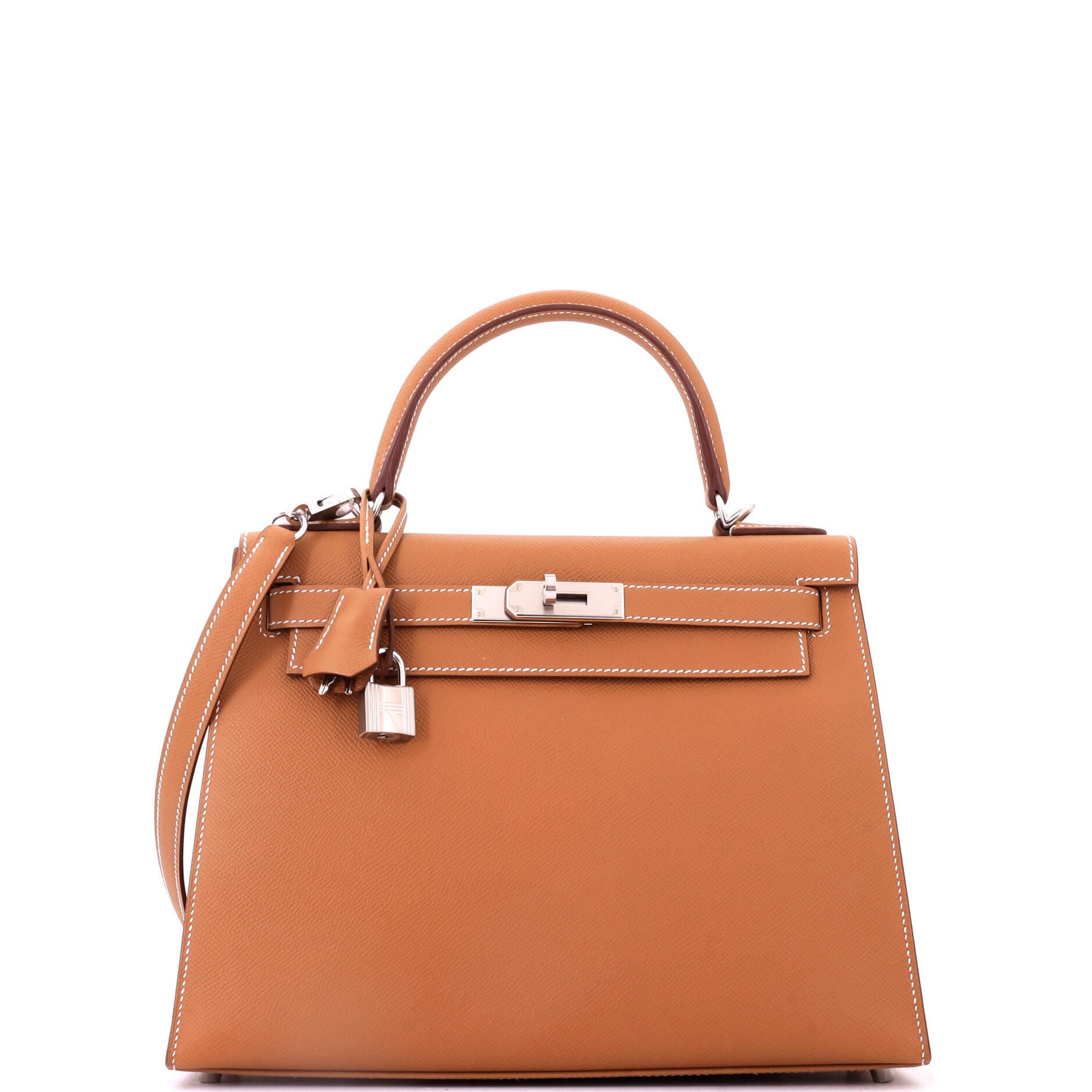 Kelly Handbag Brown Epsom with Palladium Hardware 28, Main, color, Gold