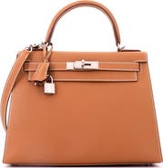 Pre-Owned Hermes Kelly Handbag Brown Epsom with Palladium Hardware 28