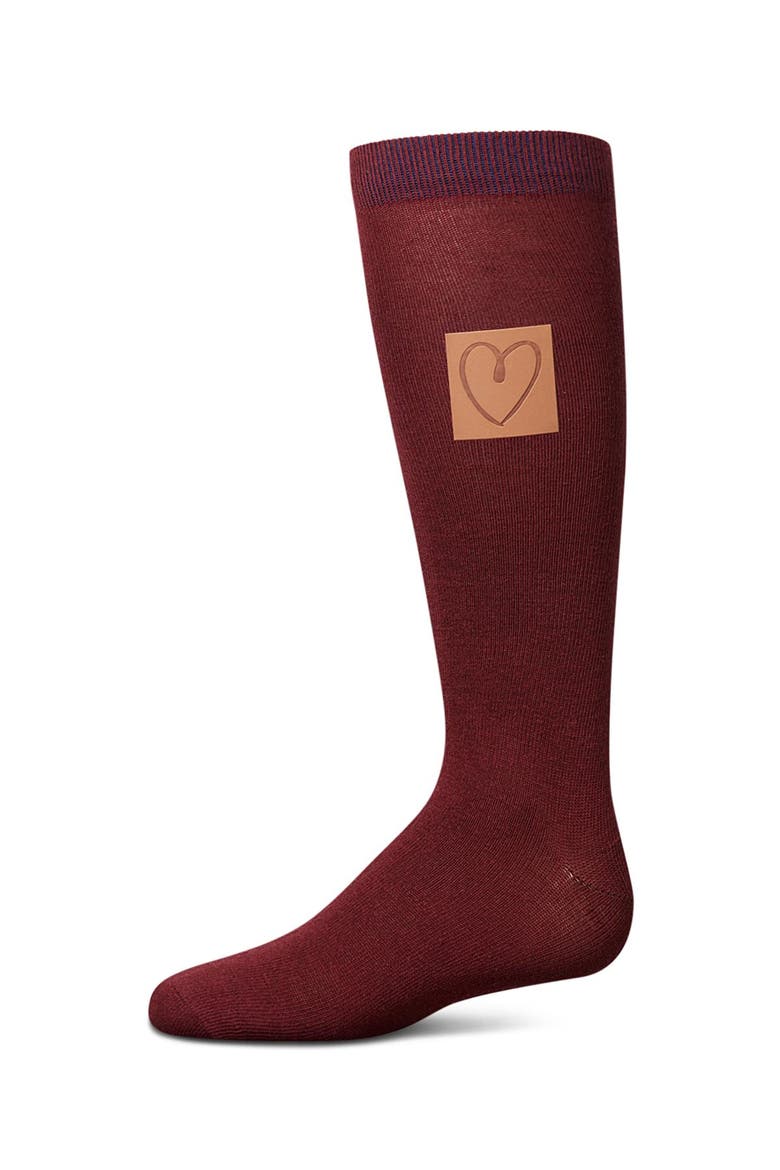 Girl's Cork Heart Patch Tab Knee High Socks, Main, color, Burgundy