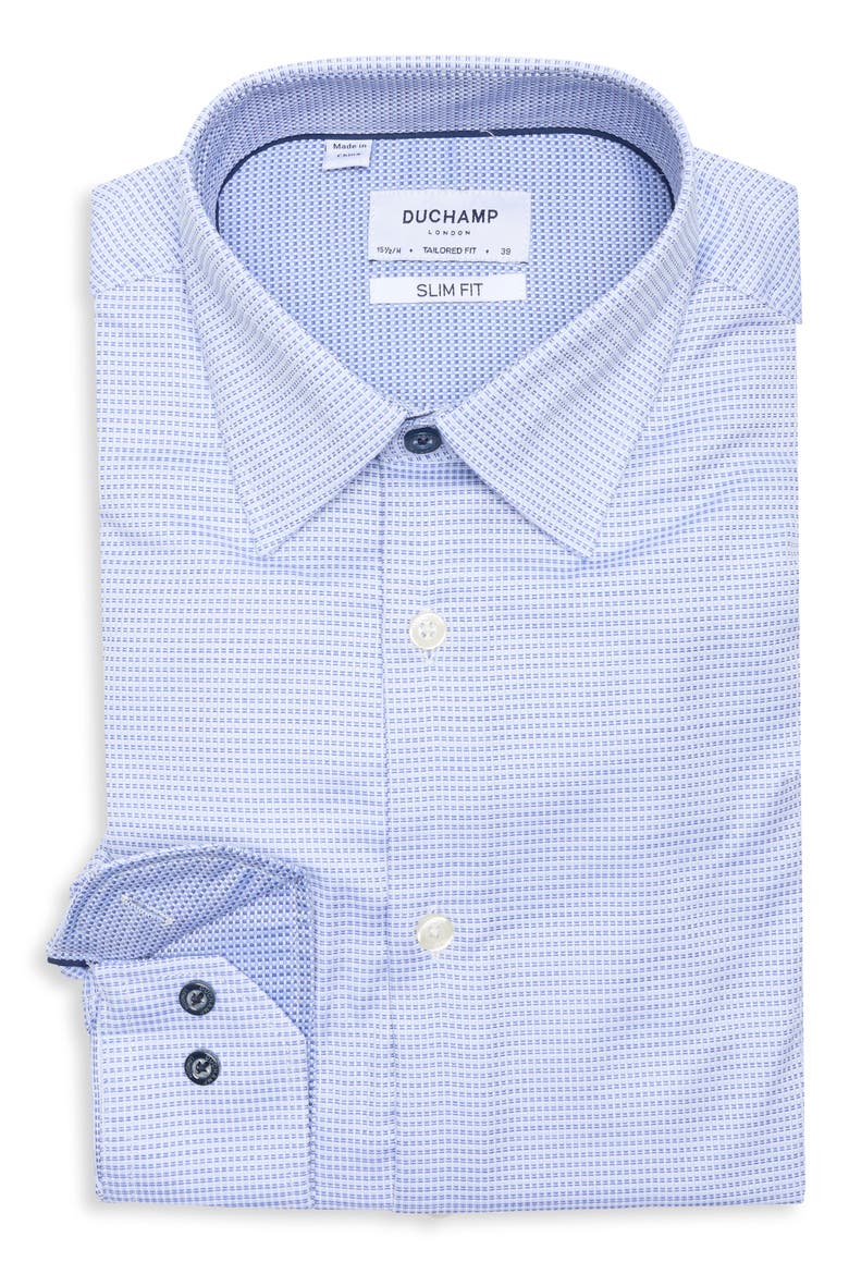 Slim Fit Textured Dash Stretch Cotton Dress Shirt, Alternate, color, NAVY
