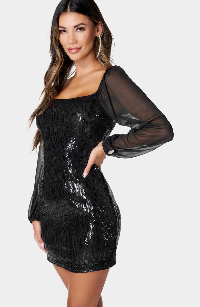 bebe Square Neck Chiffon Sleeve Dress, Alternate, color,