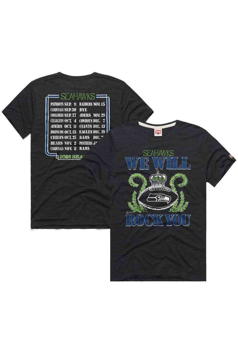Unisex Homage Charcoal Seattle Seahawks 2026 NFL Schedule Queen Tri-Blend T-Shirt, Main, color, Charcoal
