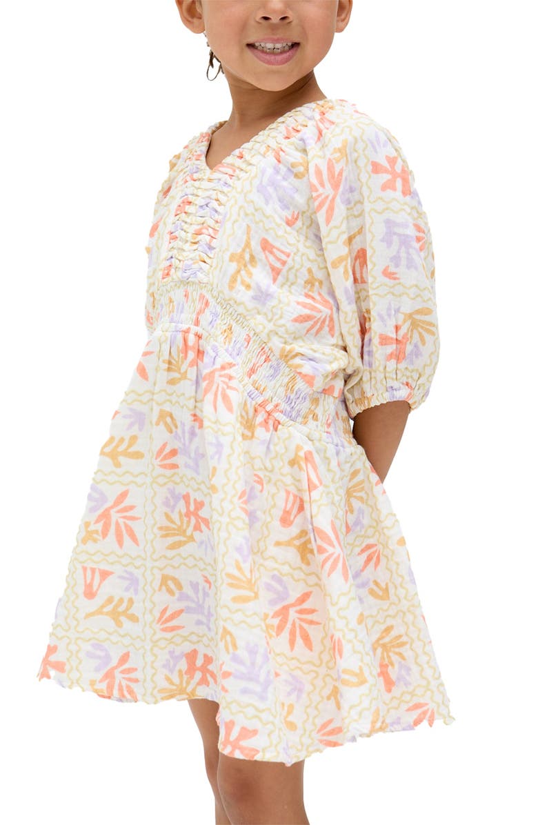 Raffya Kids Soipoi Ruched V-Neck Dress, Main, color, 
