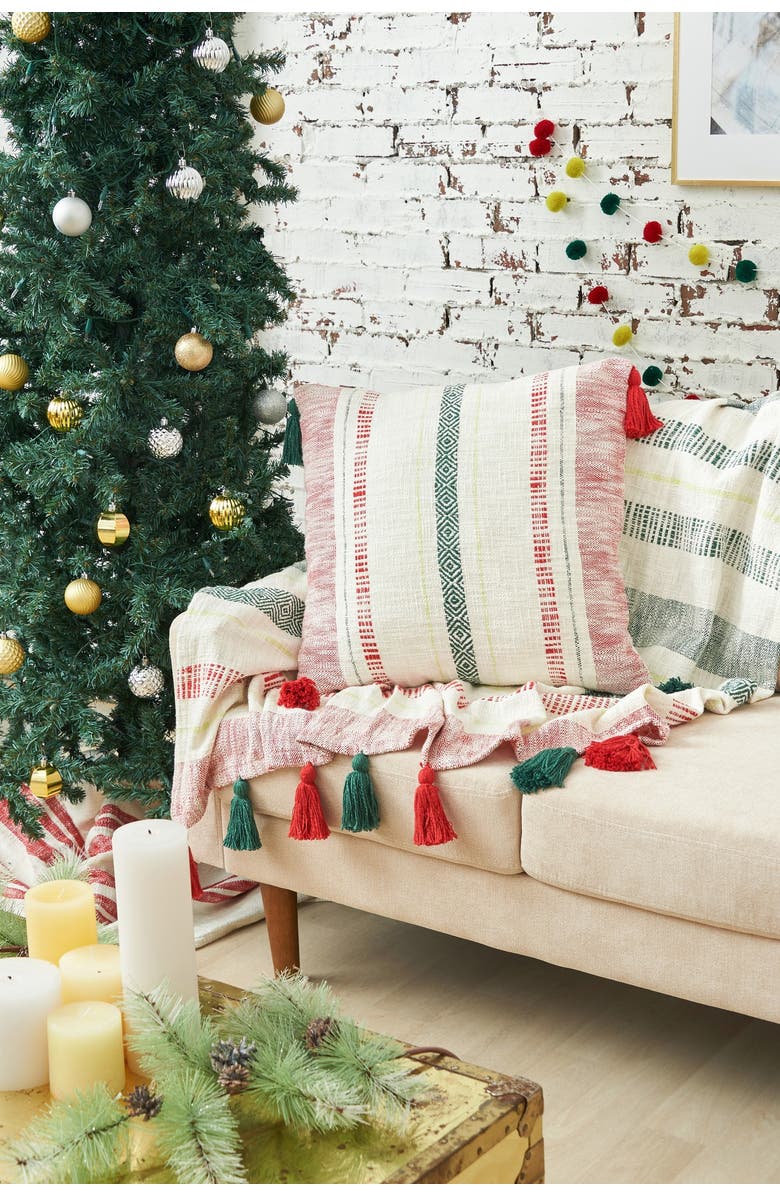 carol & frank Barton Ruby Red and Green Woven Christmas Throw Pillow, Alternate, color, Red