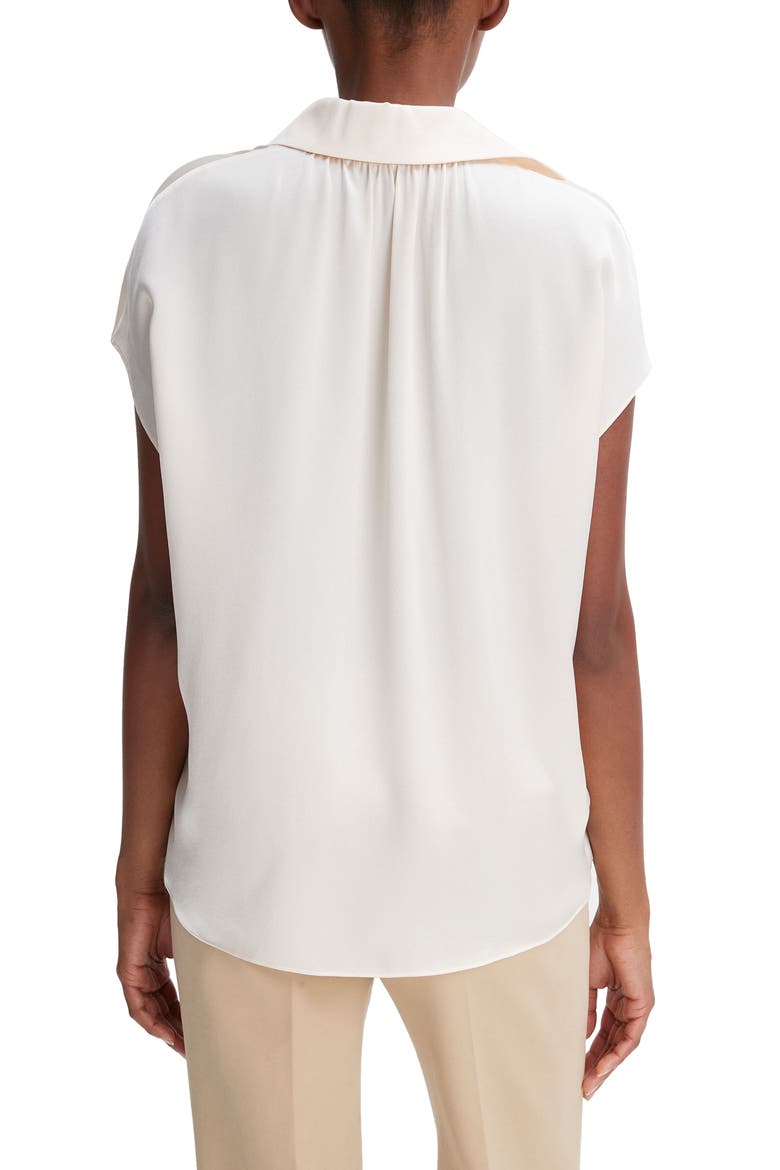 Cap Sleeve Gathered Back Short Sleeve Silk Button-Up Shirt, Alternate, color, CHIFFON