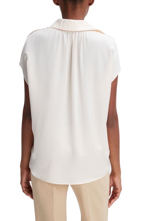 Vince Cap Sleeve Gathered Back Short Sleeve Silk Button-up Shirt In White