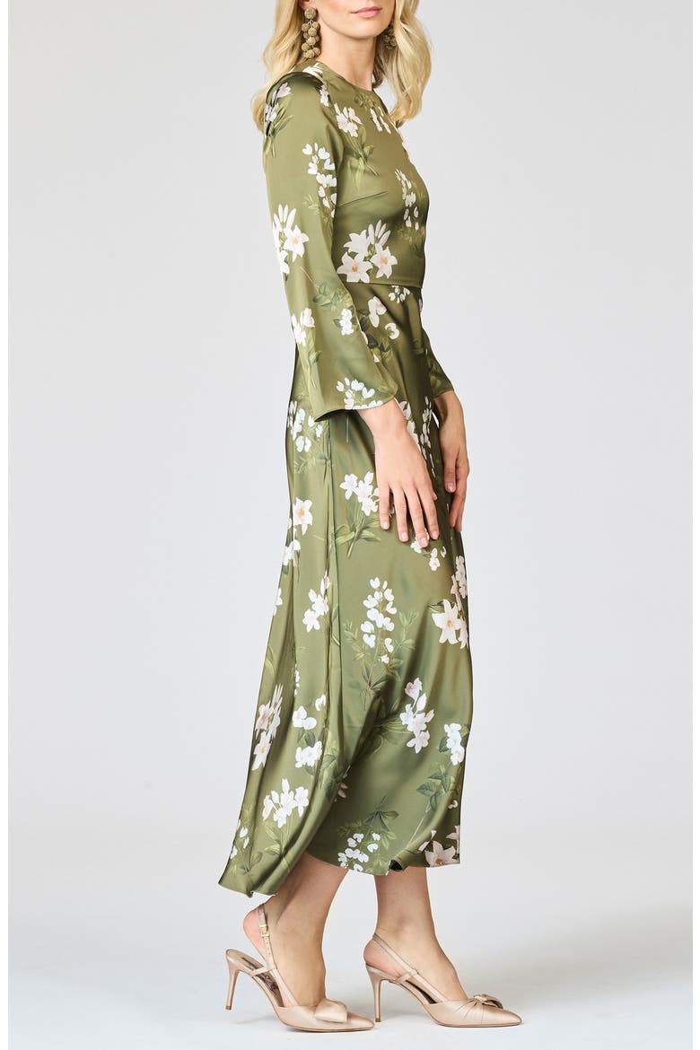 tyra taffeta midi dress Reformation Women's Tyra Floral Short Sleeve Midi Dress - Metallic