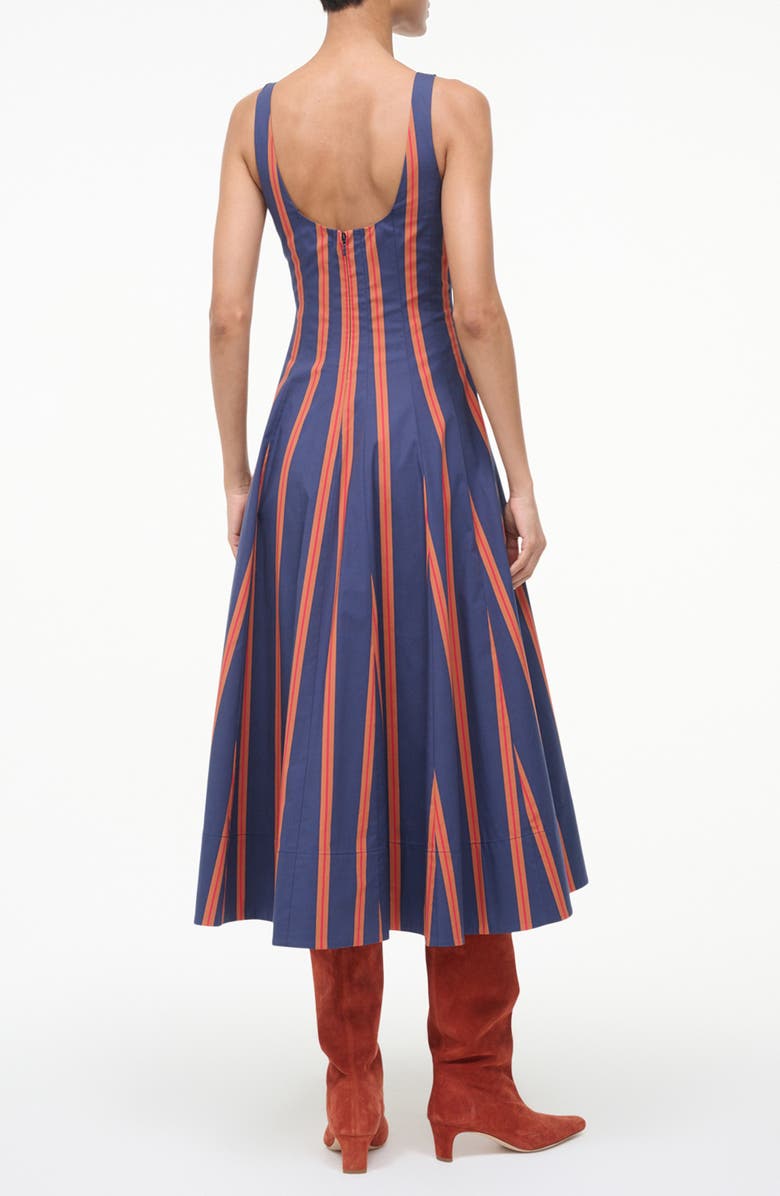 STAUD Wells Stripe Stretch Cotton Fit & Flare Midi Dress, Alternate, color, Railroad Stripe