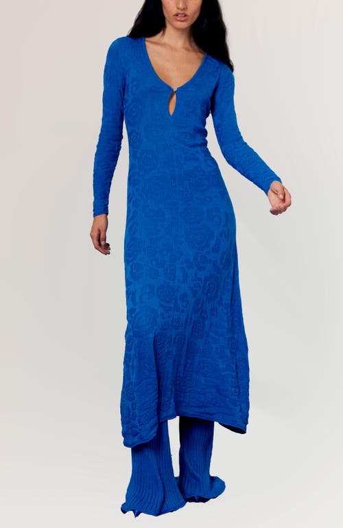 De Loreta Petunia Long Sleeve Cotton Blend Sweater Midi Dress In Blue