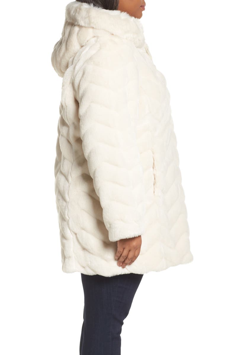 Gallery Hooded Chevron Faux Fur Coat, Alternate, color, 