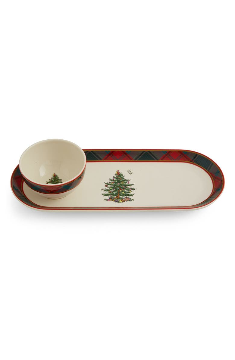 Spode Christmas Tree Tartan 2-Piece Chip & Dip Set, Alternate, color, 