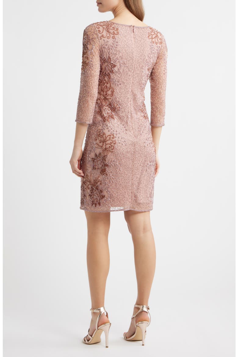 Beaded V-Neck Cocktail Dress, Alternate, color, DUSTY ROSE