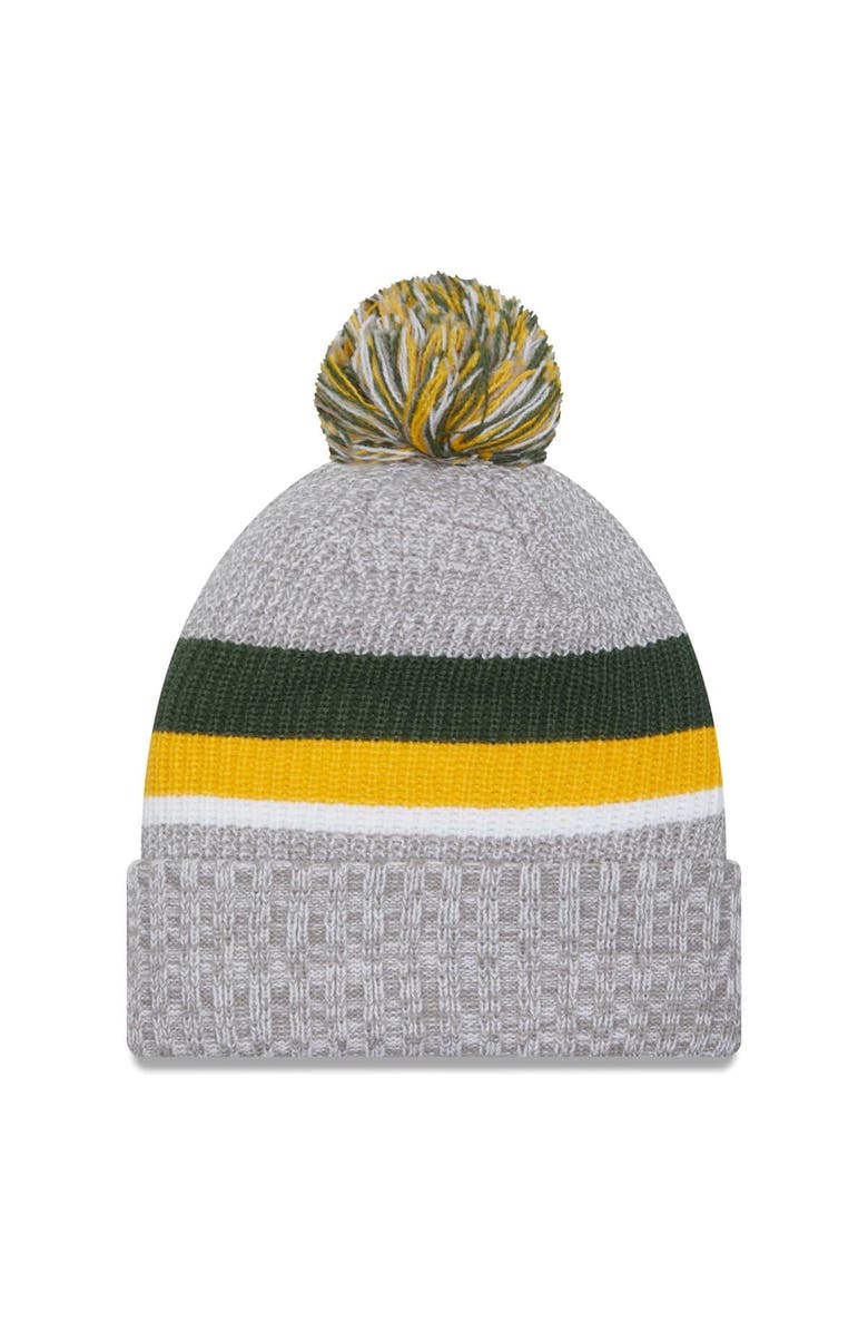 New Era Men's New Era Heather Gray Green Bay Packers Cuffed Knit Hat with Pom, Alternate, color, 