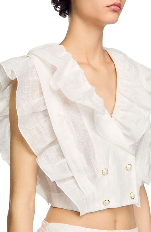 Sandro Ruffled Crop Top In White