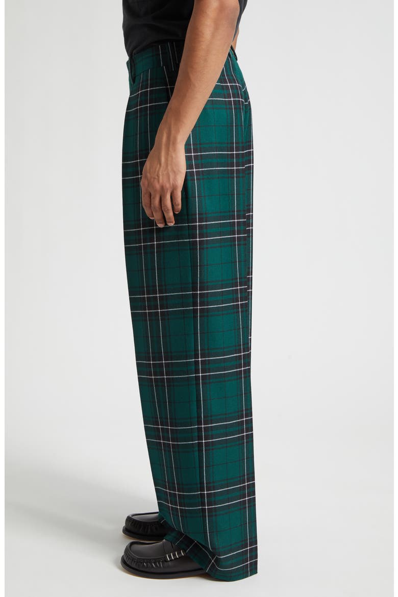 Plaid Pleated Straight Leg Wool Trousers, Alternate, color, FOREST GREEN