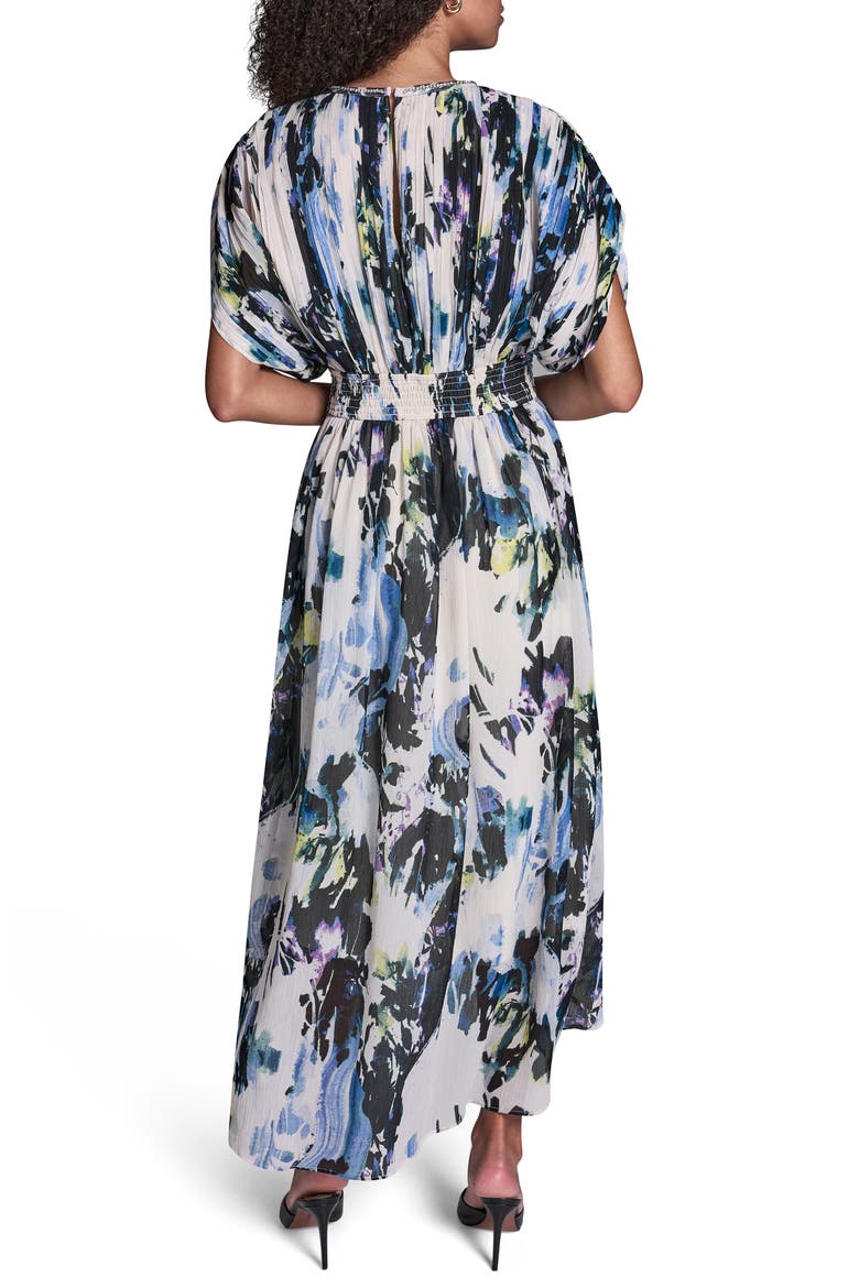 Abstract Print Plissé Chiffon Midi Dress, Alternate, color, PARCHMENT MULTI