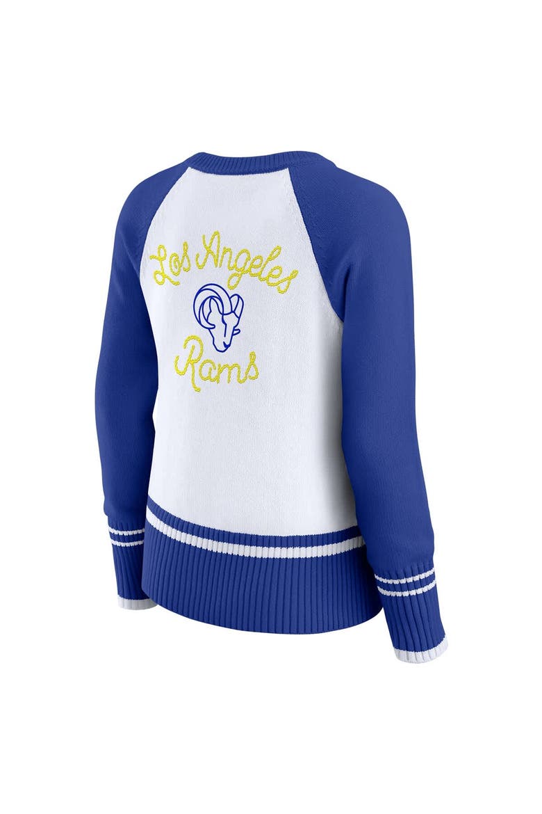 Women's WEAR by Erin Andrews White/Royal Los Angeles Rams Colorblock Raglan Sweater, Alternate, color, White
