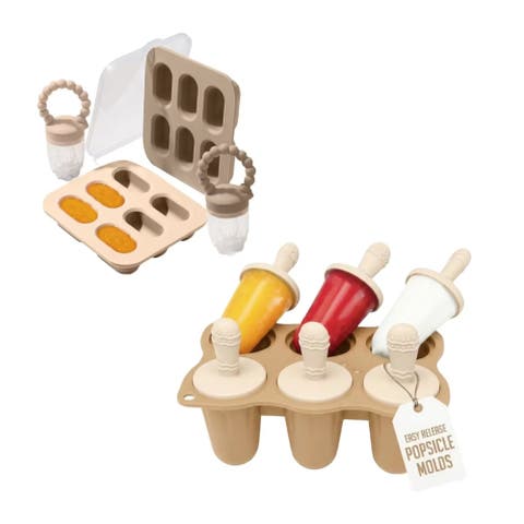 Silicone Baby Popsicle Mold with Fruit Feeders and Freezer Tray, BPA Free, Dishwasher Safe, Freezer Safe