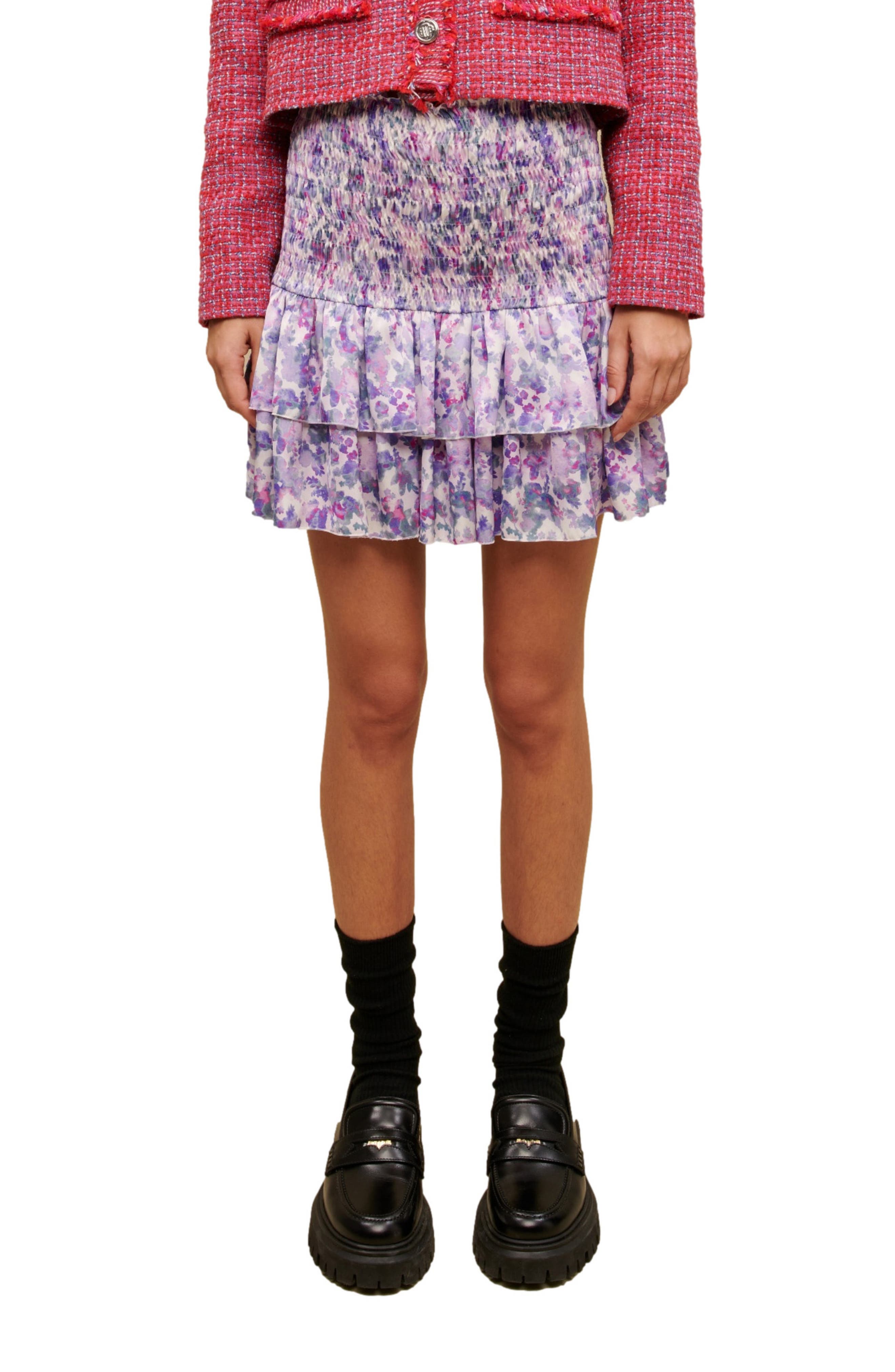 maje Juvard Abstract Floral Tiered Miniskirt