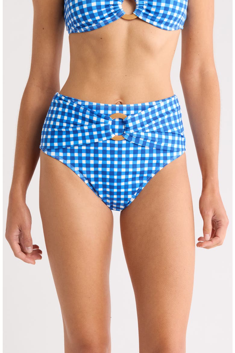 O-Ring High Waist Bikini Bottoms, Main, color, BLUE GINGHAM