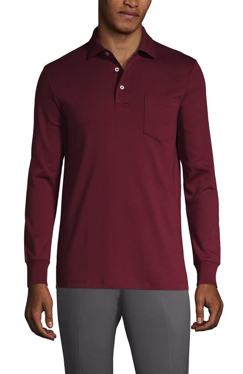 Lands' End Long Sleeve Cotton Supima Polo Shirt With Pocket In Red