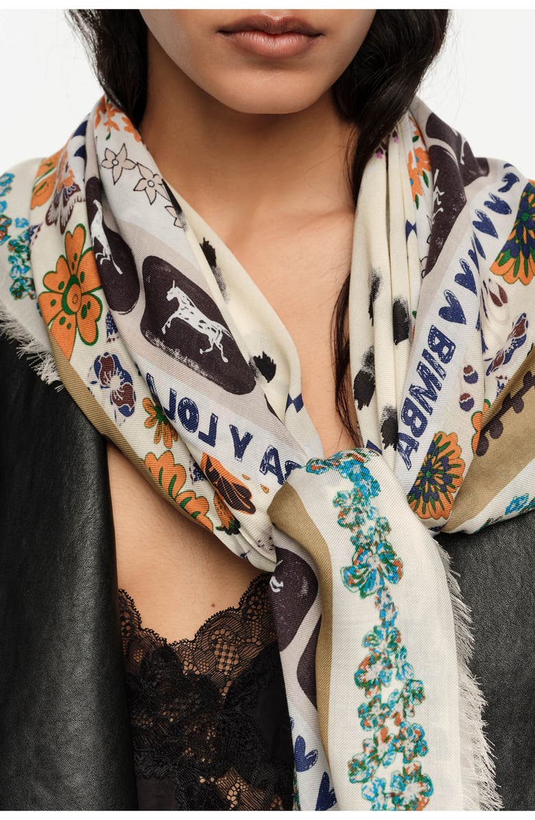 Bimba y Lola Graphic Floral Print Scarf, Alternate, color, Vanilla