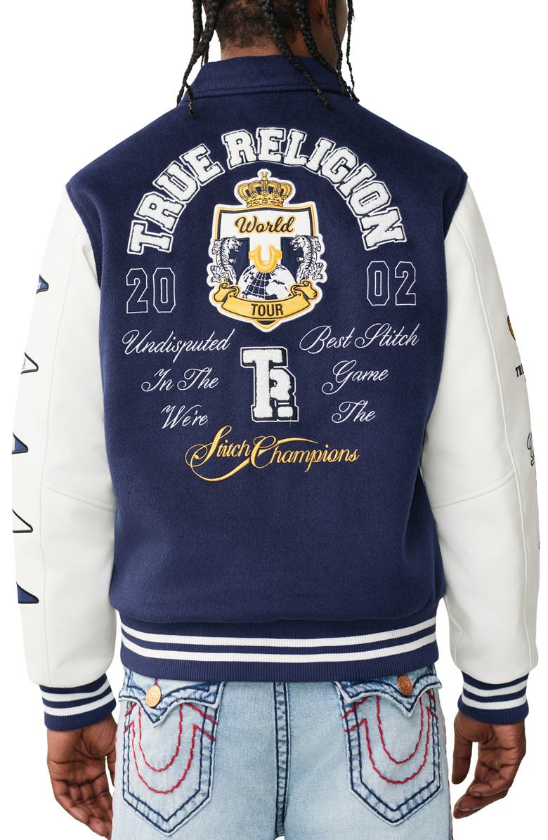 True Religion Crest Varsity Jacket, Alternate, color, Midnight Blue