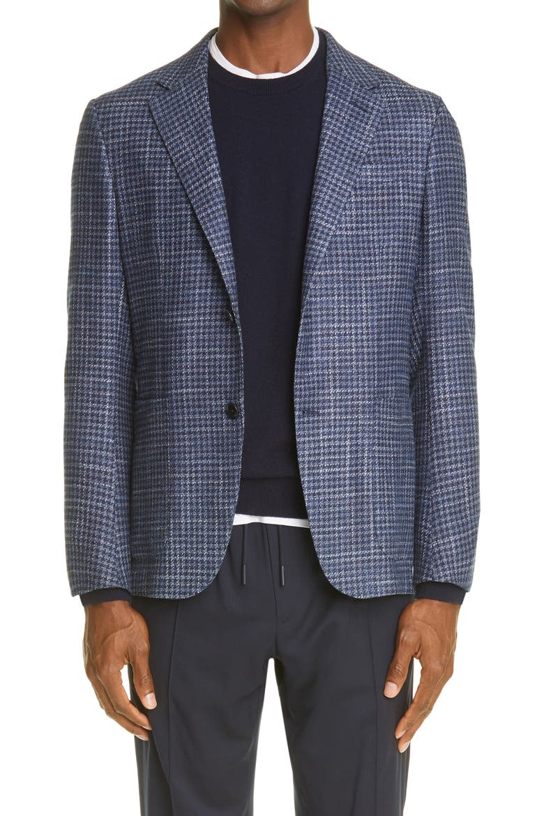 Crossover Micro Check Wool, Silk & Cashmere Sport Coat, Main, color, BLUE