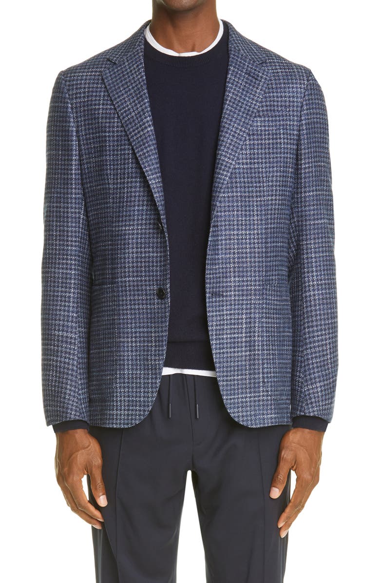 ZEGNA Crossover Micro Check Wool, Silk & Cashmere Sport Coat, Main, color, Blue