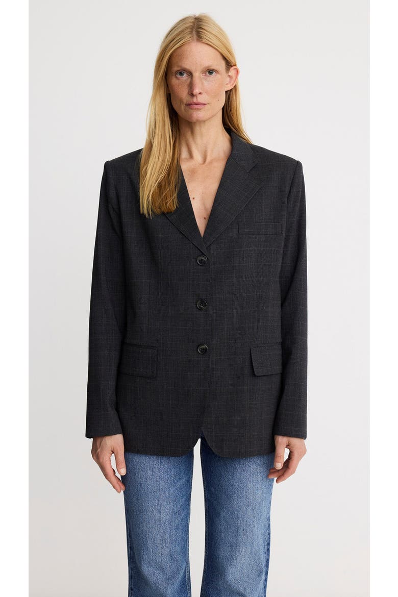 Straight Three Button Blazer, Alternate, color, Iron Glen Check