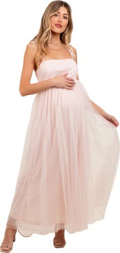 PinkBlush Square Neck Shoulder Tie Tulle Maxi Dress