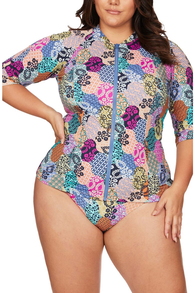 Salmagundi Seraut Sunsafe Zip Front Rashguard, Main, color, MULTI