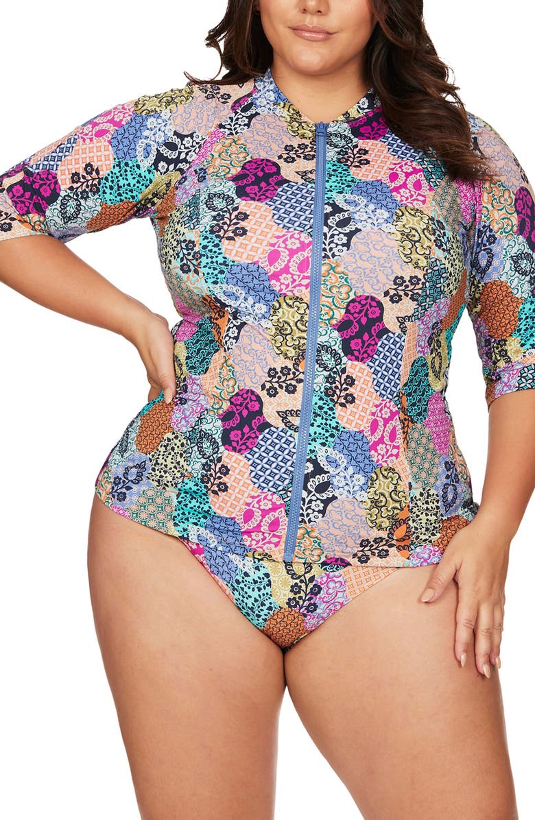 Artesands Salmagundi Seraut Sunsafe Zip Front Rashguard, Main, color,