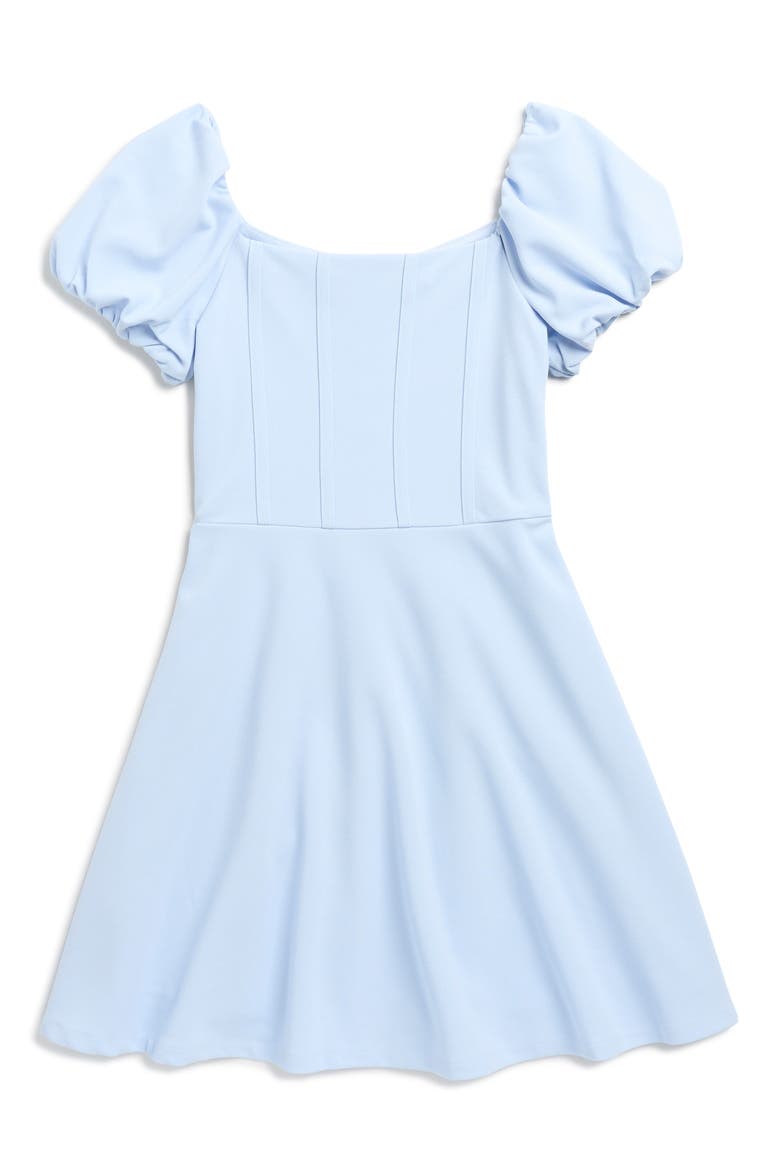Kids' Puff Sleeve Scuba Crepe Party Dress, Main, color, BLUE