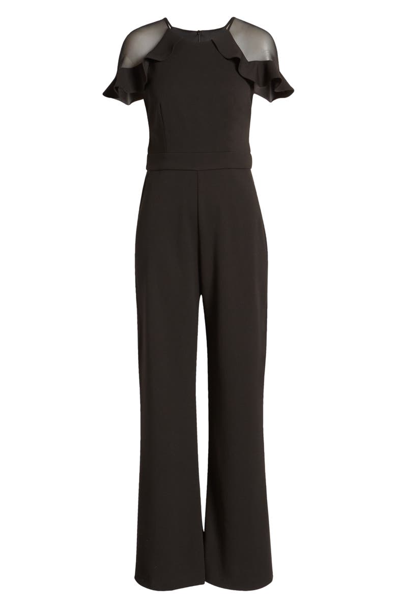 Eliza J Illusion Ruffle Shoulder Jumpsuit, Alternate, color, Black