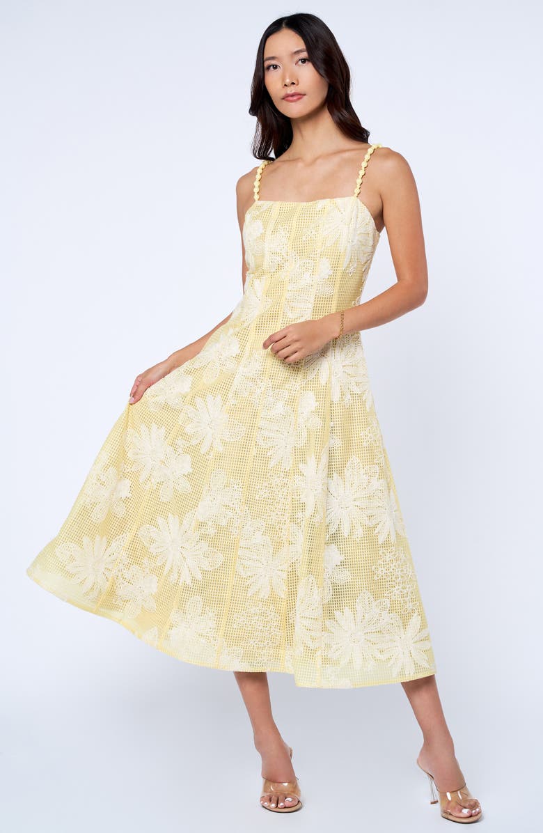 CIEBON Namie Floral Embroidered Sundress, Alternate, color, Yellow/ Cream